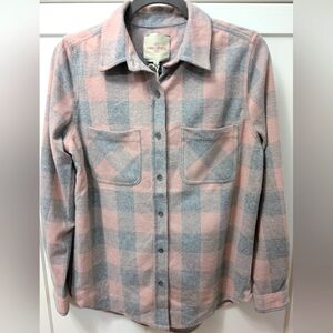 CASA CABANA, Sienna checked longline shirt, Grey and Pink, Size Medium